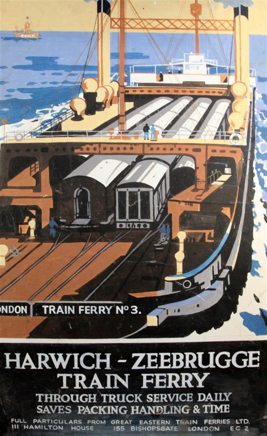 § Frank Henry Mason (1876-1965) Original design for the Harwich Zebrugge Train Ferry poster 47 x 29.5in., unframed